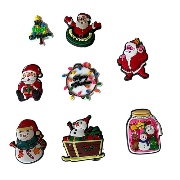 NEW Christmas SHOE CHARMS 8pc for Croc Shoes Zippers Santa Sleigh Snowman Tree - Picture 6 of 6